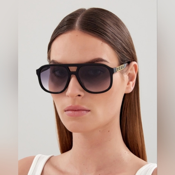 Gucci Women's Sunglasses Unisex GG1188S 002 Pilot Aviator Black Grey 58-17-140 - Picture 10 of 16